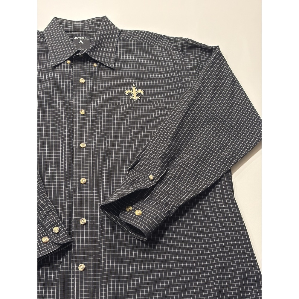 Antigua New Orleans Saints Men's L Long Sleeve Button Down Shirt Black Check - Picture 6 of 12